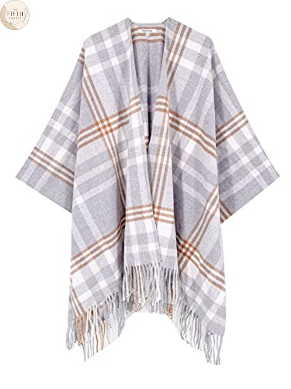 Plaid Shawl Wrap Open Front Poncho Cape Fringe Fall Winter Travel